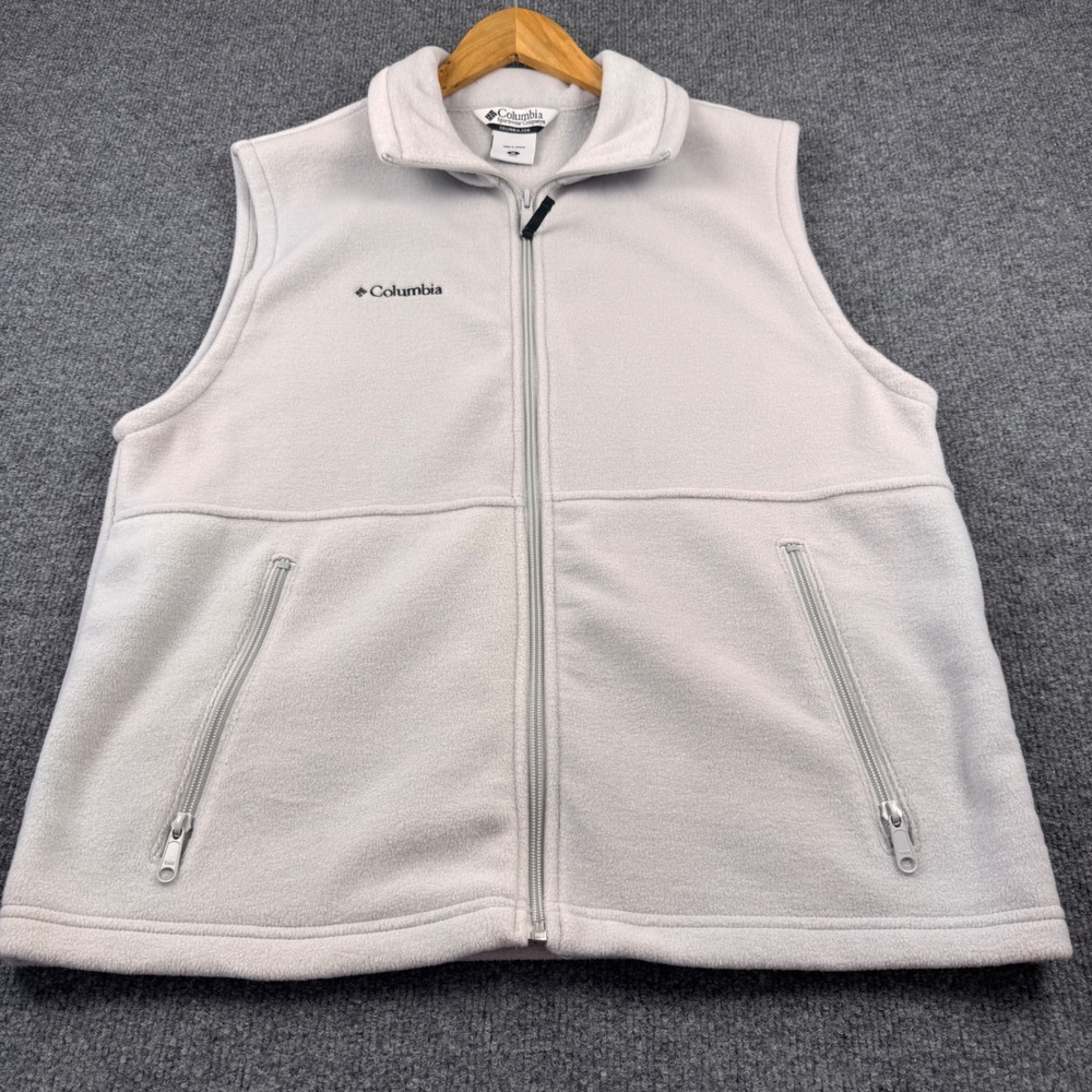 Columbia Fleece Vest Mens Medium Light Gray Excellent Full Zip Sleeveless WM1480